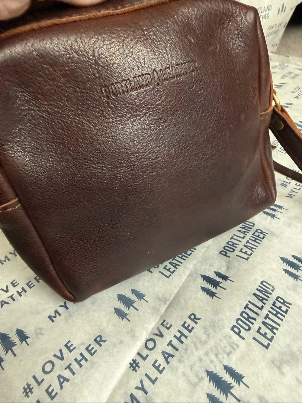 Portland Leather MESA Cold Brew Crossbody Zip Top Bag Purse Dark Brown Pebbled
